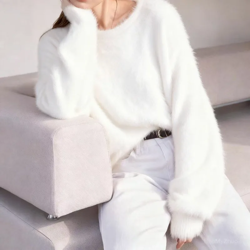 2025 موضة المرأة ربيع الخريف محبوك أكمام س الرقبة فضفاضة البلوز سترة بلايز سحب السيدات الشتاء الياقة المدورة سترة