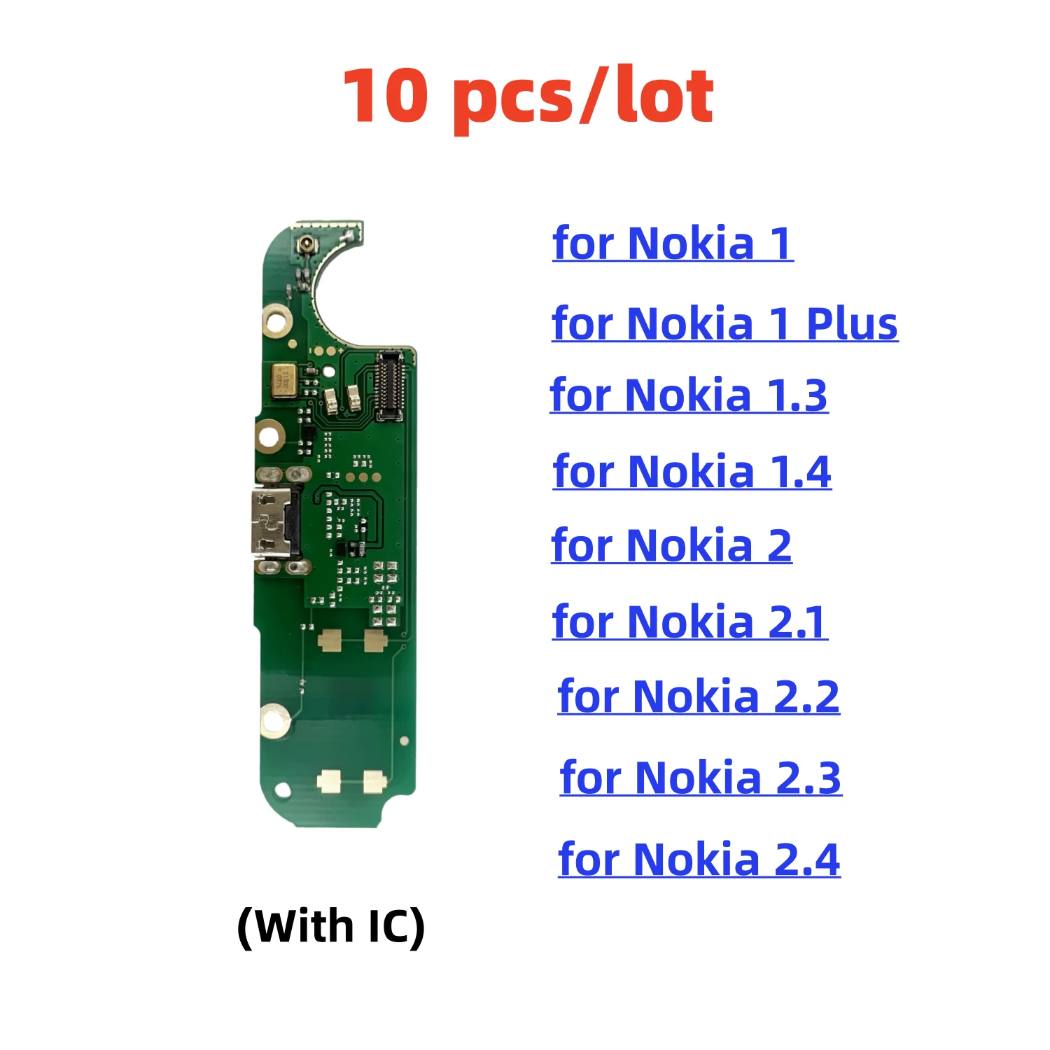 10 шт./лот, USB-разъем для зарядного устройства, док-станция, разъем, порт, гибкий кабель для Nokia 1 Plus 1,3 1,4 2 2,1 2,2 2,3 2,4