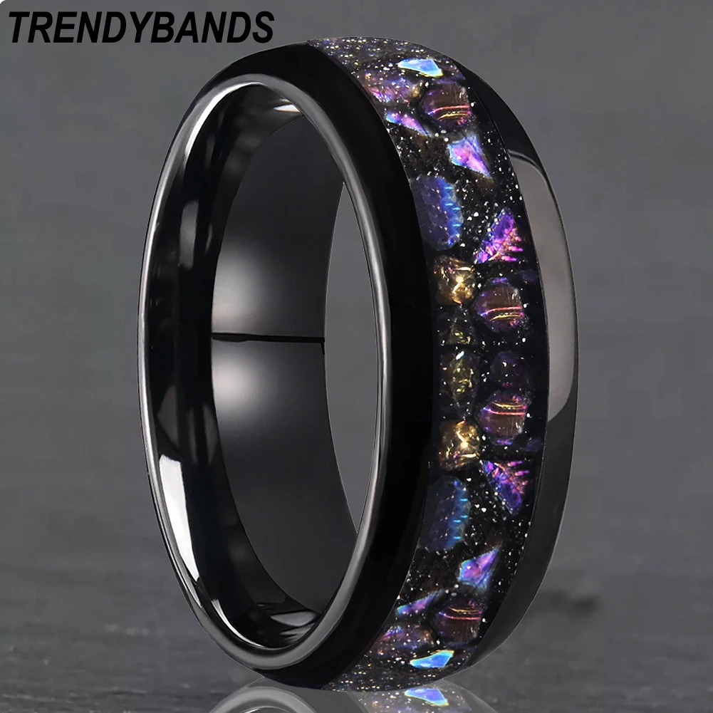 

8mm Tungsten Carbide Rings Wedding Band for Men Women Engagement Fashion Jewelry Purple Opal Inlay Polished Comfort Fit