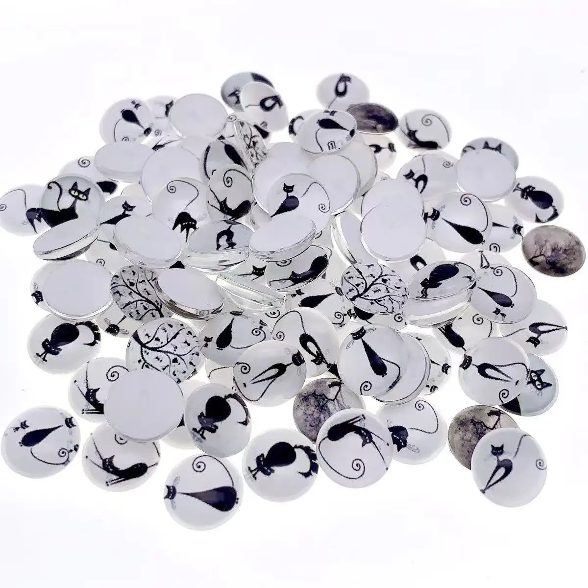 10 12 14 16 18 25mm Random Mixed Ainmal Cartoon Cats Round Glass Cabochon Flatback Photo DIY Earrings Bracele Making Accessories