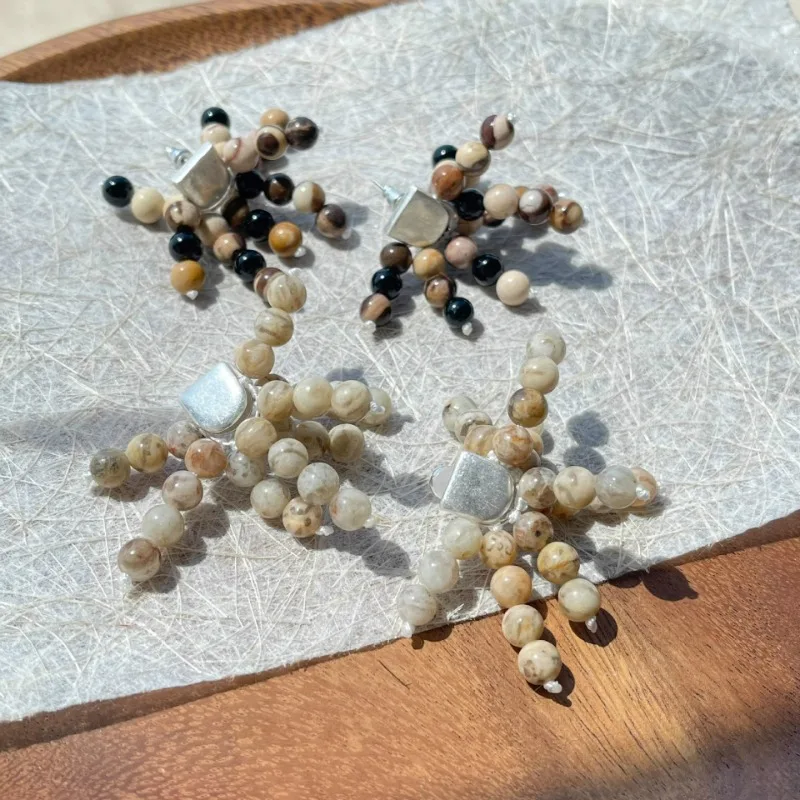 

Australian Style Natural Stone Beads Tassels Natural Bodhi Stone Earrings Personalized Retro Hundred Length Adjustable Necklace