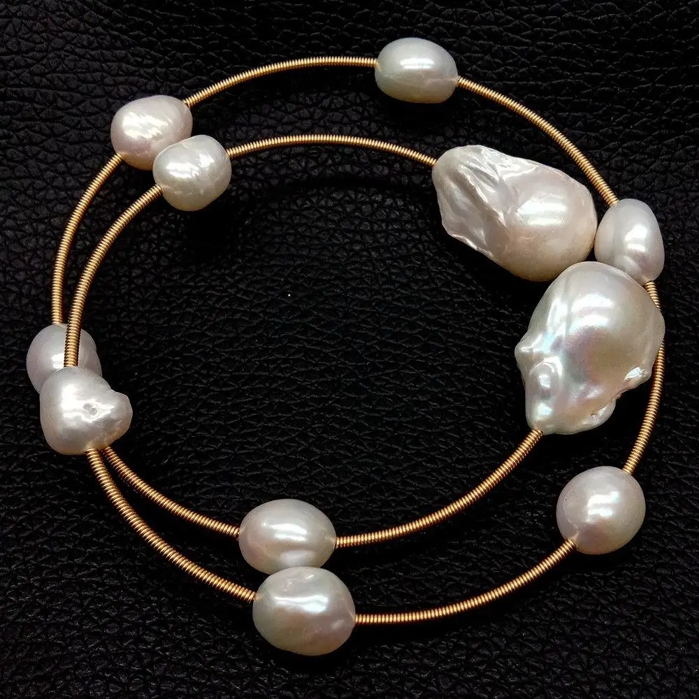 KKGEM Natürliche Süßwasser Weiß Barocke Perle 15x22mm Reborn keshi Perle Einstellbare Armband klassische für frauen