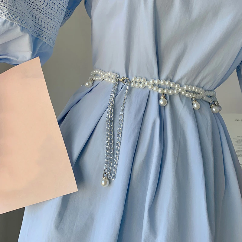 New Summer Clothes Accessories Tassel Imitation Pearl Belt For Women Vintage Pattern Belly Dance Waist Chain Dress Accessories