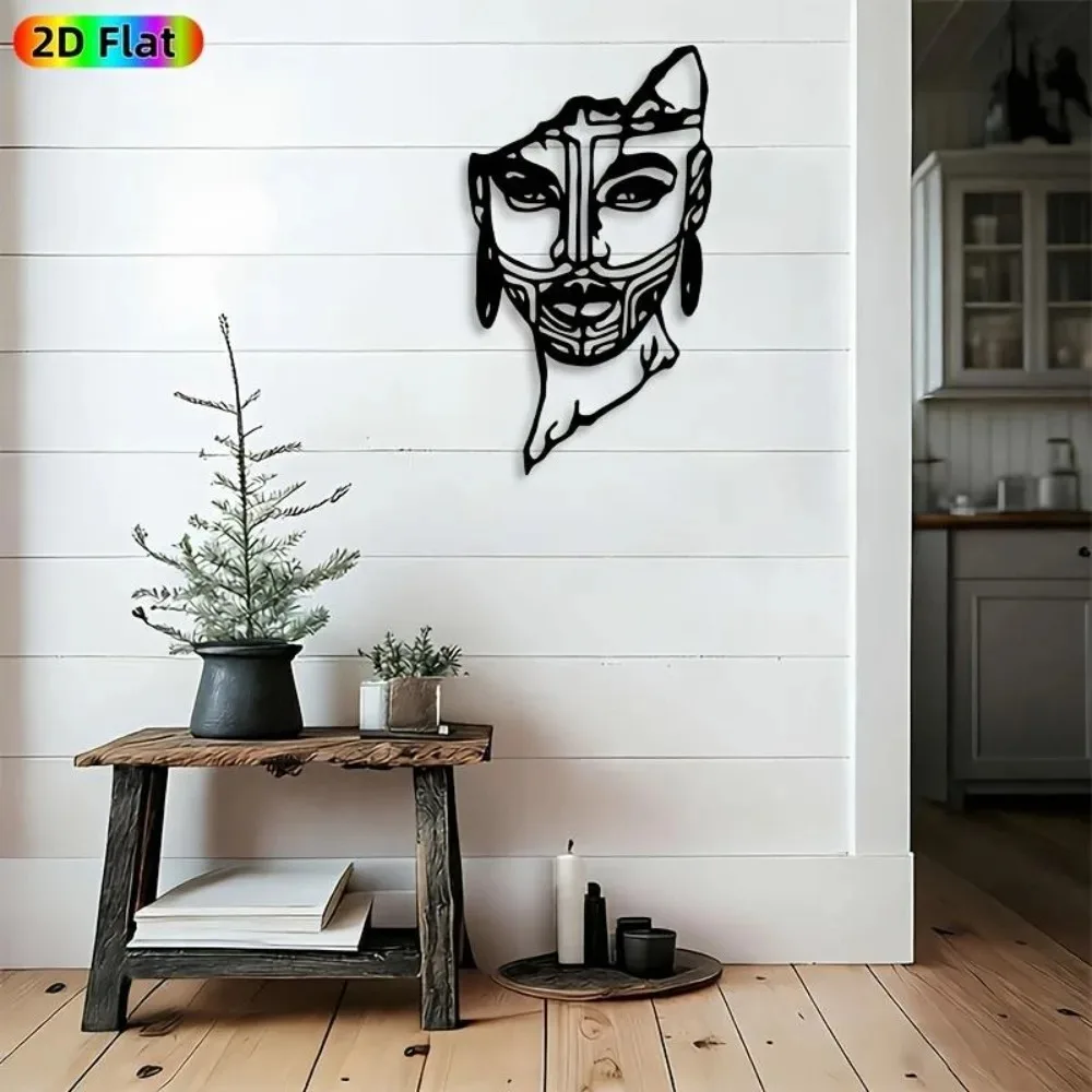CIFBUY Iron Wall Art 2D Flat Metal Mask Waterproof Sculpture For Home Ethnic Hanging Decor Gift