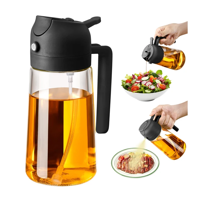 Flacon pulvérisateur d'huile d'olive en verre/plastique, distributeur d'huile de 500mL, pour la cuisson, la friteuse à air, le barbecue, la salade, la pâtisserie, les accessoires de cuisine