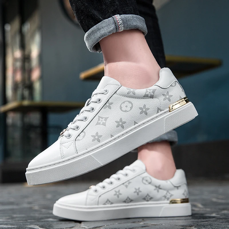 

Осенняя новая корейская мужская обувь, кожаные повседневные белые туфли, универсальные повседневные туфли, низкие туфли на плоской подошве с низким верхом