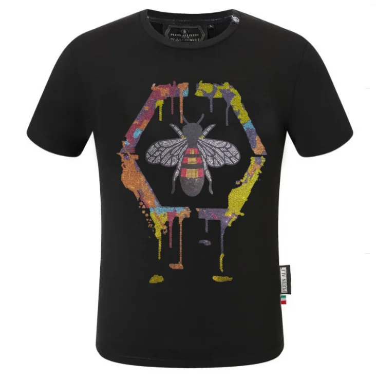 تي شيرت رجالي ذو علامة تجارية فاخرة مع تي شيرت مصمم عصري من حجر الراين