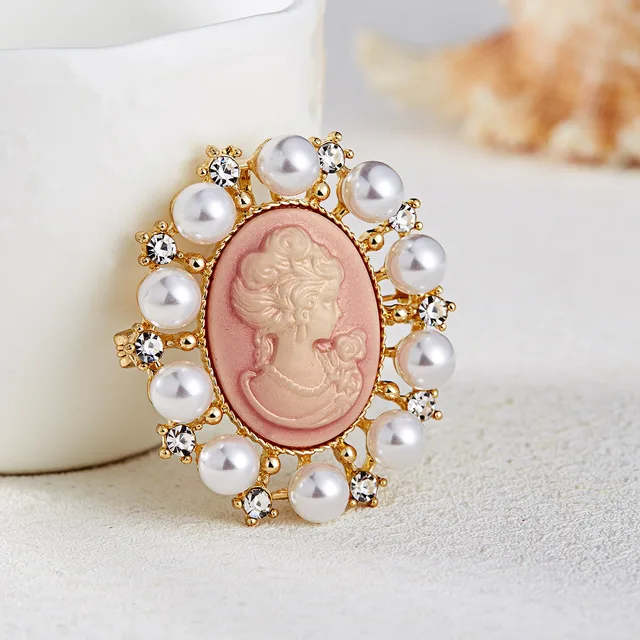 Rhinestone modna broszka przypinki malowanie drążą kwiat w stylu Vintage Cameo piękna głowa broszka koszula szalik biżuteria akcesoria