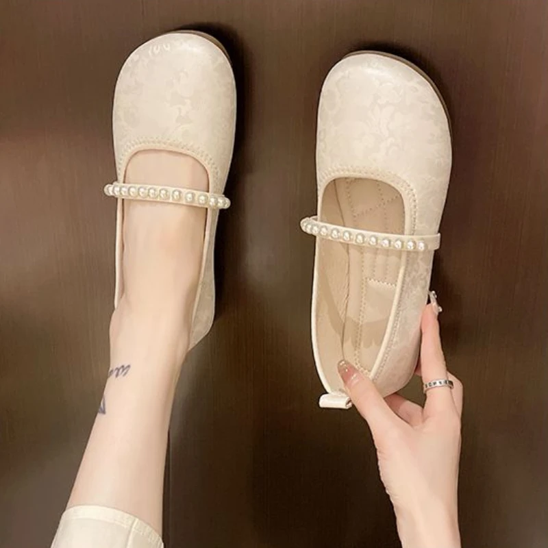 

Slip-on Round Toe Pearl Women's Flat Mary Jane Shoes Trend High Quality Fashion Korean Style Social Casual Ladies Footwear