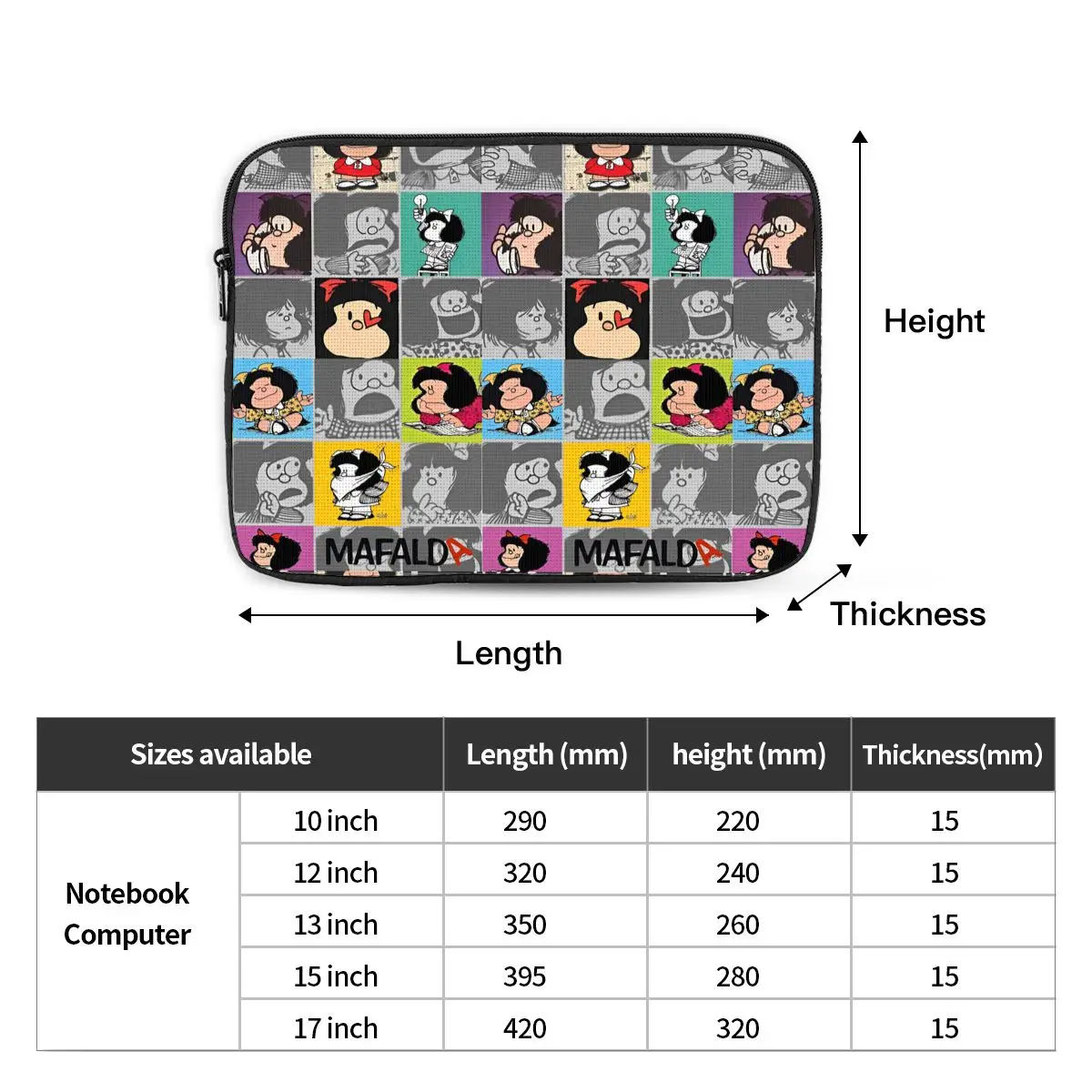 Etui Ochronne na Laptopa 12 13 15 17 Cali z Motywem Kreskówki Mafalda, Pokrowiec na Laptopa Macbook Air Pro, Anime — zdjęcie produktu 6