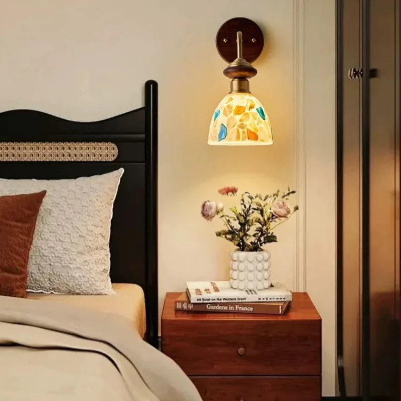Walnut Wood LED Wall Lamp Luxury Retro Wall Light Living Room Corridor Bedroom Bedside Lighting Lamps Home Decor Items Lights