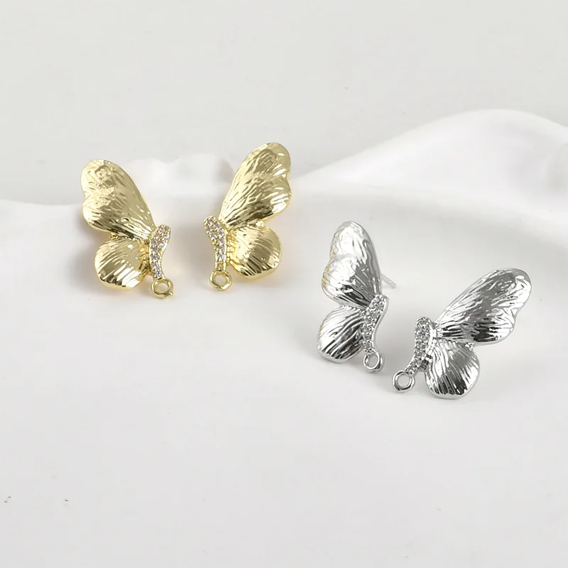 14k Electroplated Real Gold Color Retention Butterfly Wings Inlaid with Zircon Studs DIY Handmade Earrings Accessories Material