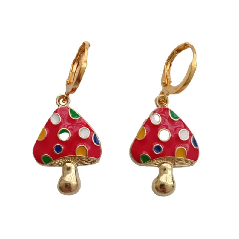

Cute Cartoon Mushroom Small Hoop Earrings, Colorful Enamel Dangle Ear Clip for Men Women, Creative Jewelry for Vegetarian Lover