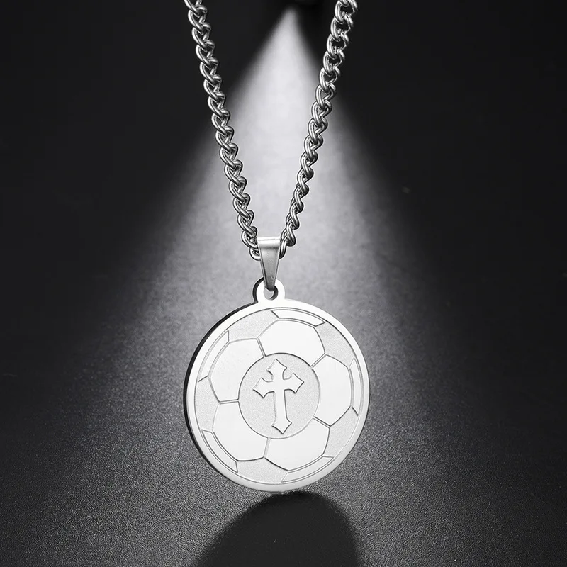 Volleyball Fußball Kreuz Anhänger Edelstahl Männer Frauen Sport Fitness Mode Halsketten Schmuck Verblasst Nicht – Detail 2