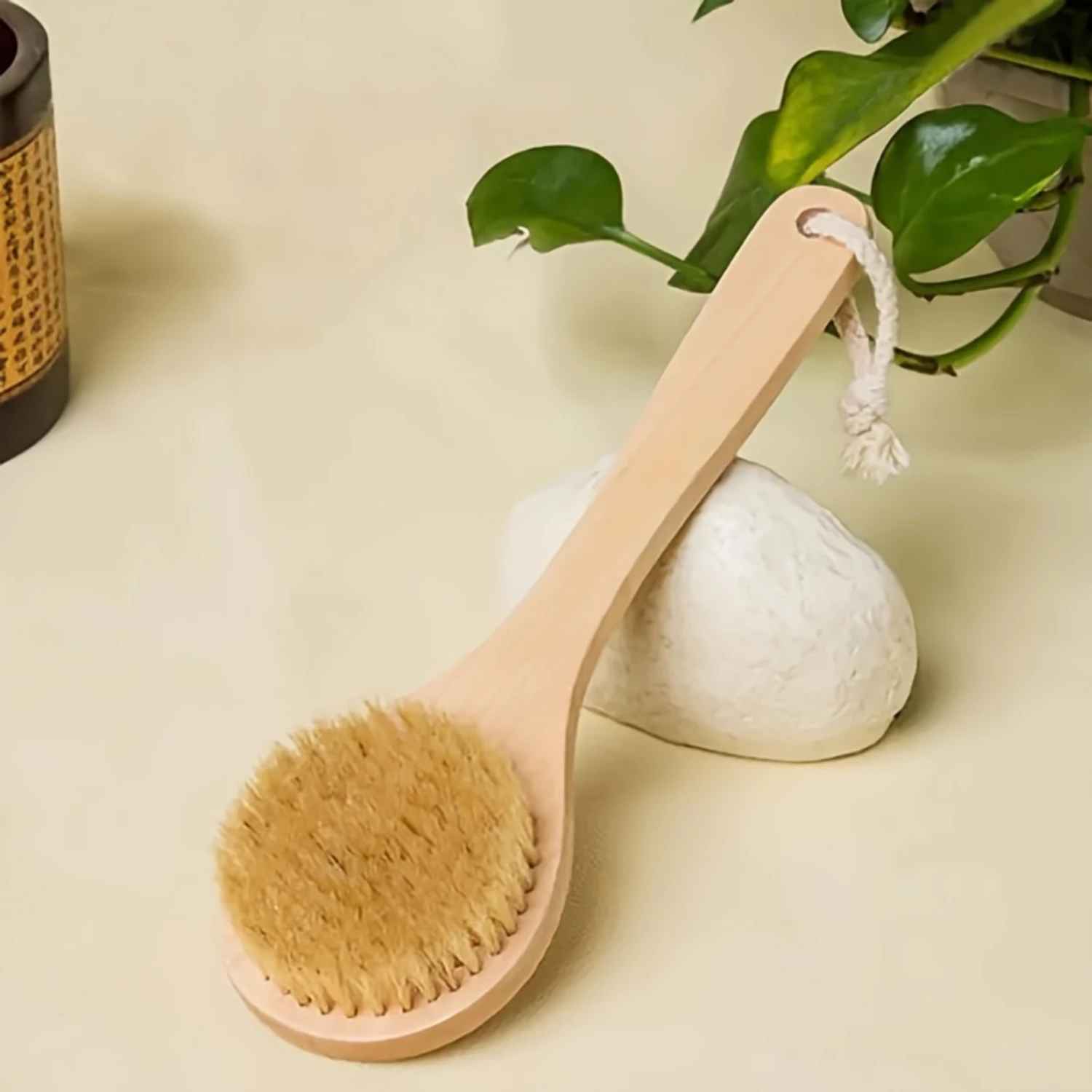 Natural Bristle Wooden Bath Body Brush for Shower, Long Handle Back Scrubber, Soft Exfoliating Brush for Men & Women, Bathroom S