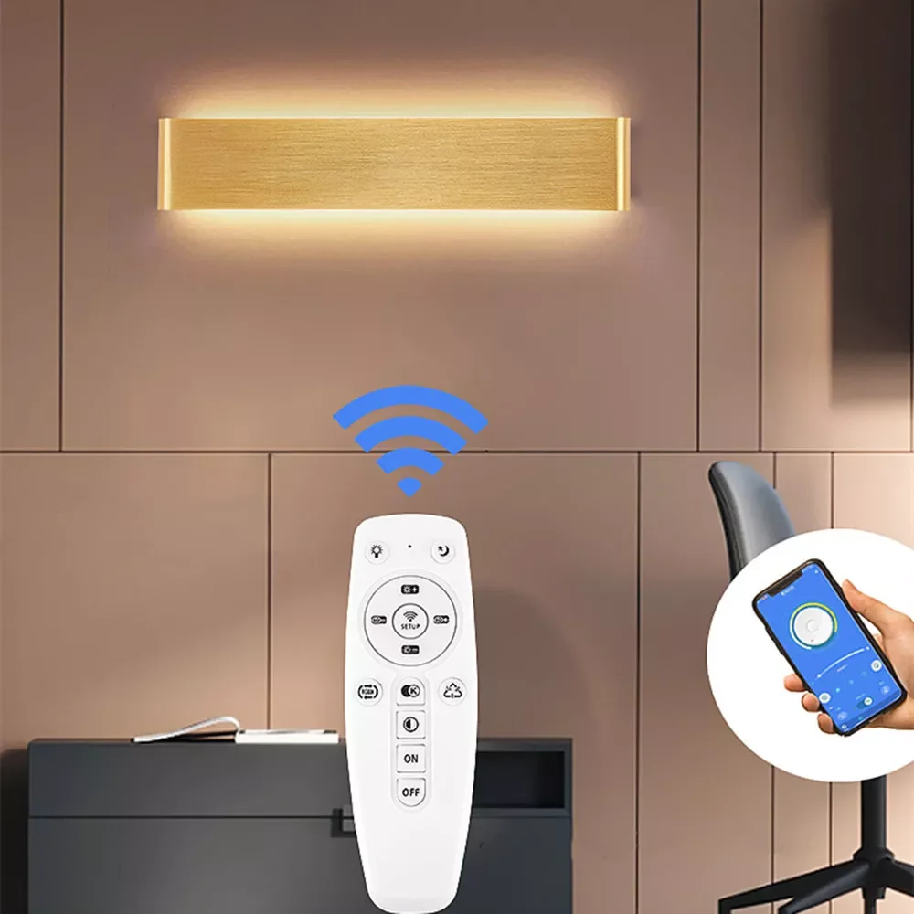 Nordic Led Wall Lamp with Remote Bluetooth APP Control Bedroom Sconce Tricolor Dimmable Modern Wall Light Decoration Lighting