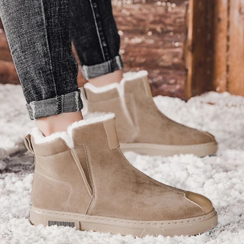 

​ Мужские зимние ботинки с термоизоляцией на флисовой подкладке для холодной погоды, подкладка из натурального меха, очень толстая подошва, водонепроницаемый дизайн