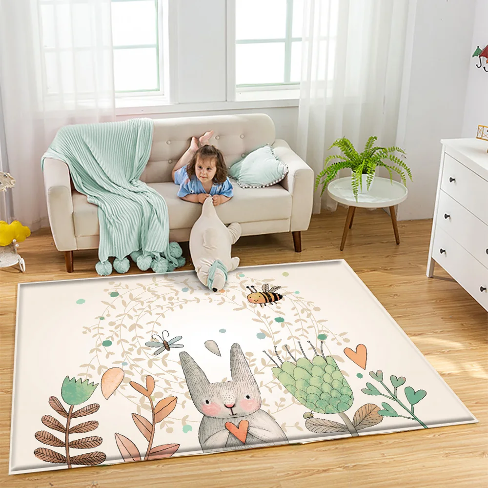 Cartoon Animal Bunny Bee Pattern Children Carpets for Rooms Kawaii Area Rugs Home Decor Non-slip Anime Carpet Cute Door Mat