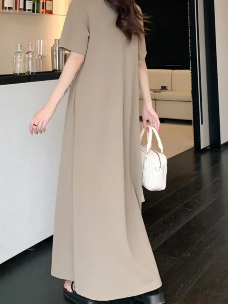 فستان صيفي كبير الحجم بأكمام قصيرة تي شيرت نسائي كوري فضفاض أسود فساتين أنيقة عتيقة فستان نسائي فيستدوس