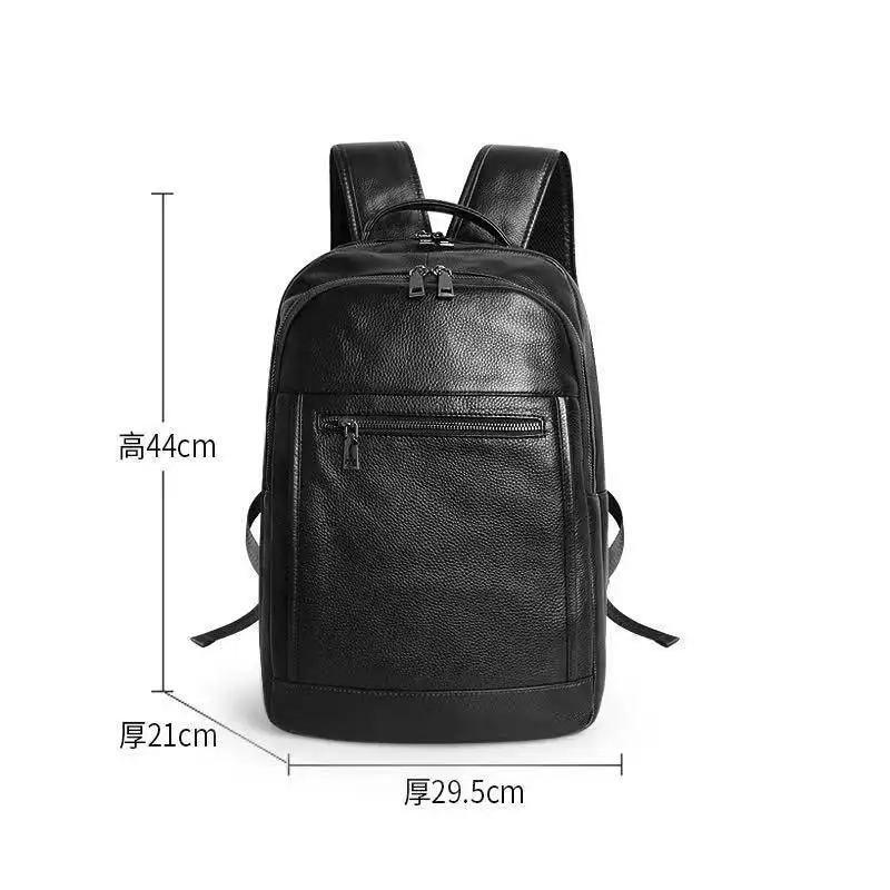 Mochila grande de cuero genuino para hombre, bolso de viaje de cuero de vaca negro para niños, bolso de hombro de colegio diario informal