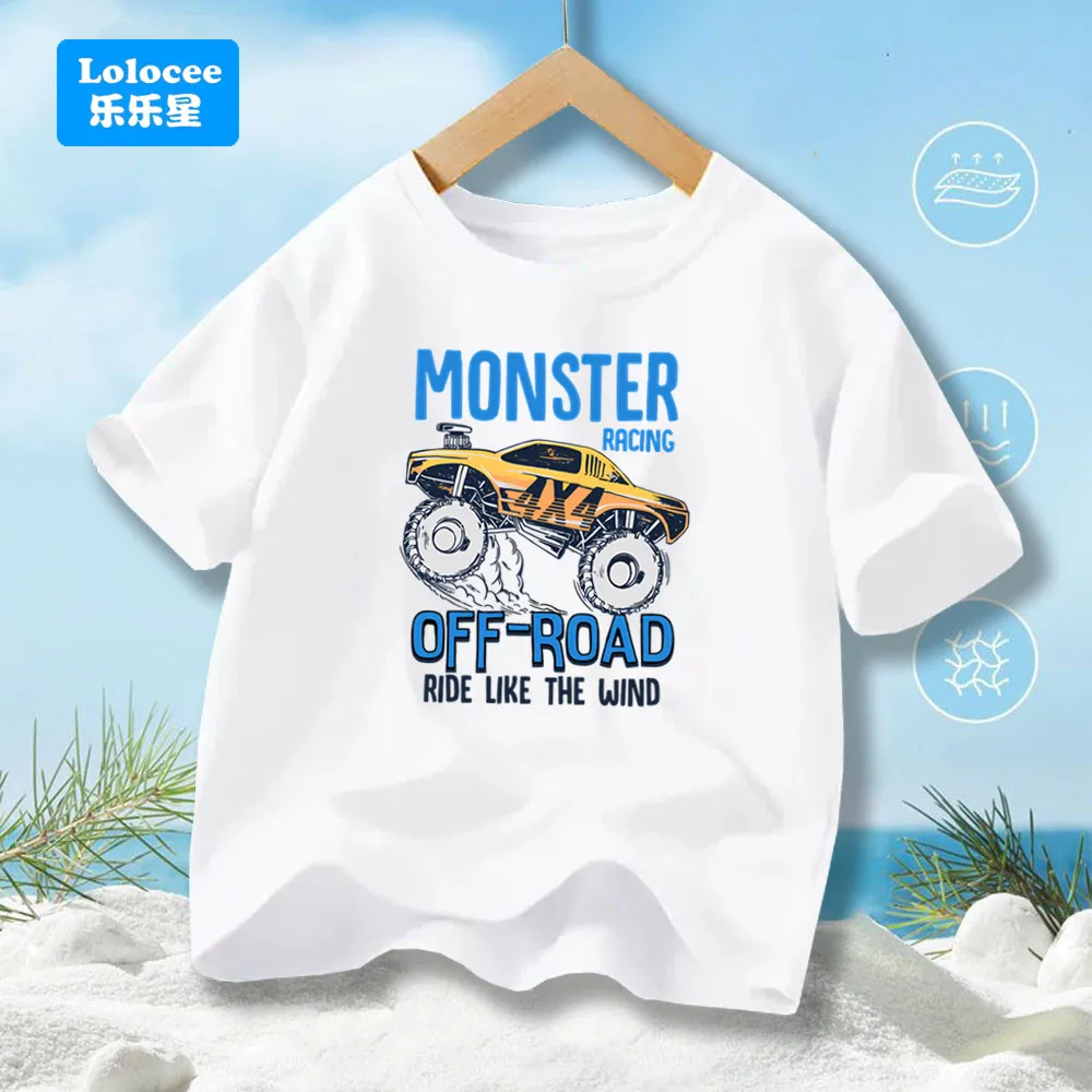 Boys' Summer T-Shirt Cartoon Off-Road Truck Print T Shirts For Little Boy Streetwear Tops Kids Summer Cotton Clothes CZ1