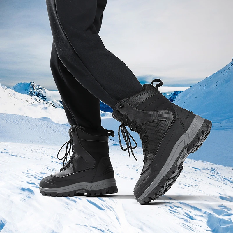 الشتاء أفخم الدافئة الرجال الثلوج الأحذية مقاوم للماء عدم الانزلاق القطن الأحذية في الهواء الطلق رجل حذاء من الجلد الرجال التنزه الرحلات التخييم أحذية عمل #5