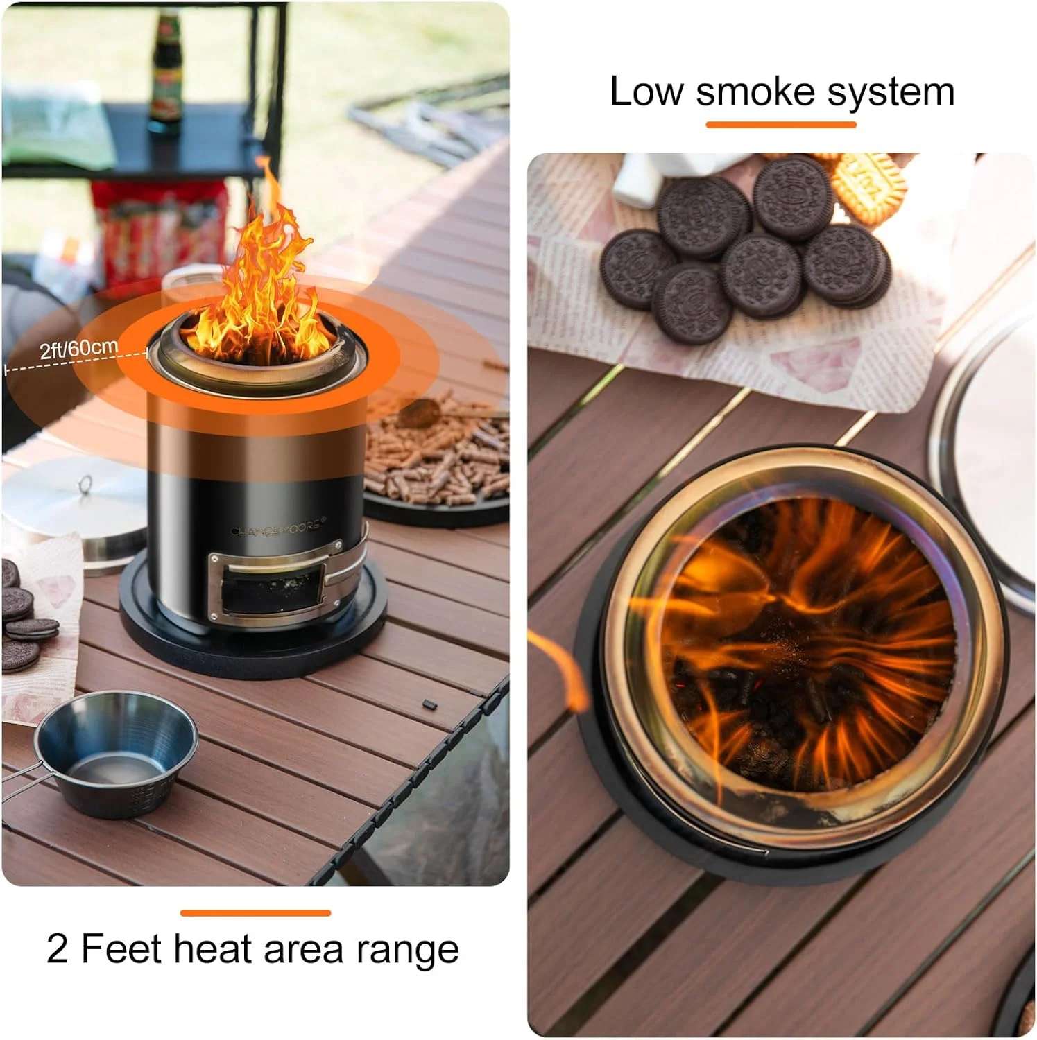 Chimenea de mesa sin humo CHANGE MOORE – Acero inoxidable con control de llama - imagen 3