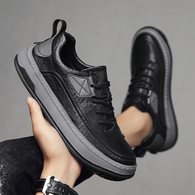 men Shoes lace up Leather Casual Shoes For Men outdoor Flat Platform Walking Shoes Outdoor Footwear Breathable men Sneakers