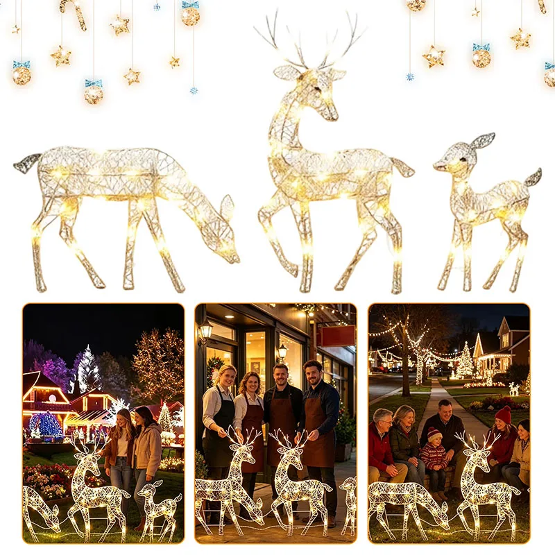 1/3 Piece Iron Elk Christmas Garden Decoration With LED Lights Flashing. Reindeer Christmas Home Outdoor Patio Decoration