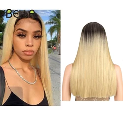 Bella Synthetische T-Teil Spitze Perücke Gerade Haar Ombre Blonde Rosa Lila Blac 7 Farben Für Frauen 20 zoll mittleren Hitze Beständig Perücke