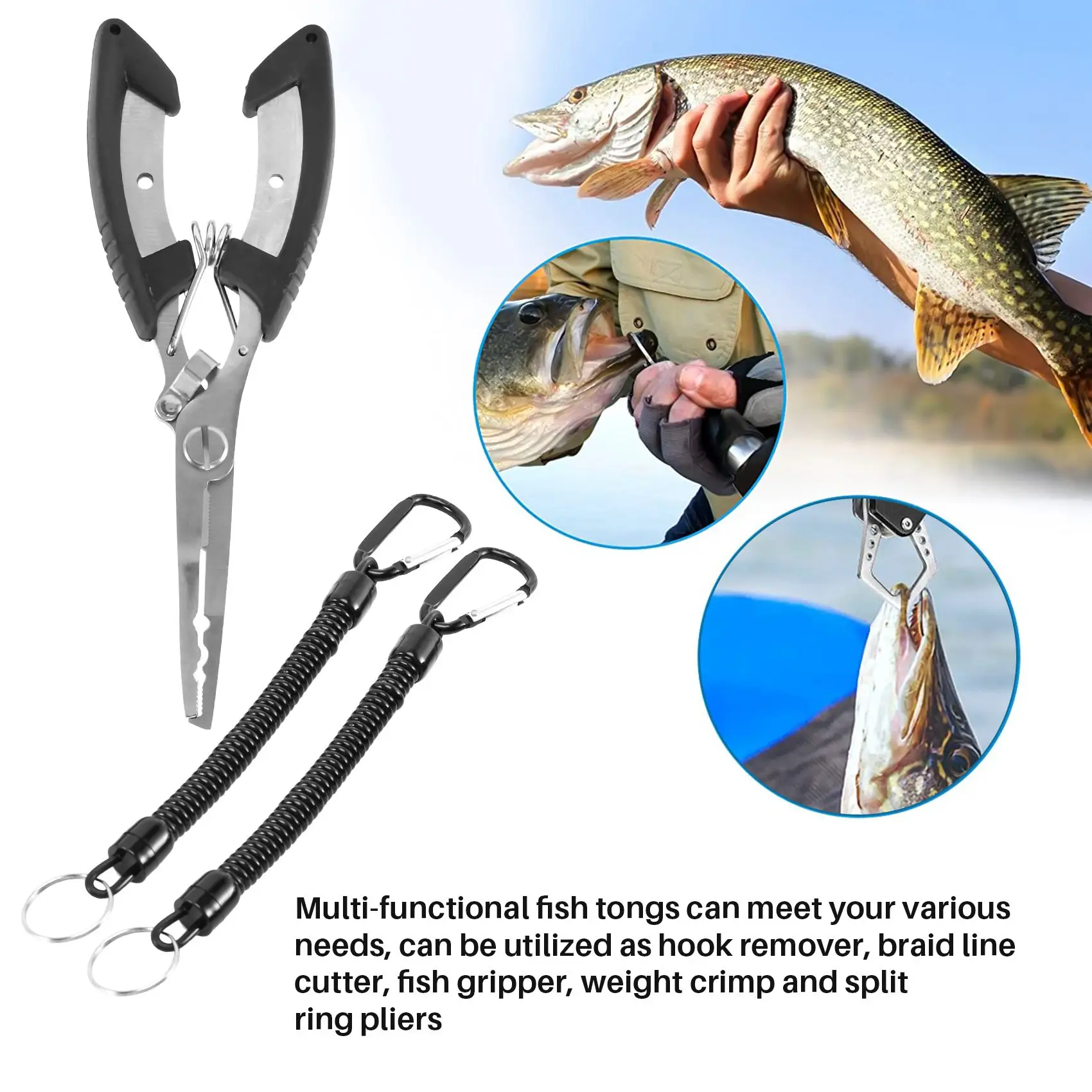 

Portable Fishing Gear Fish Lip Gripper with Scale and Measuring Fishing Hook