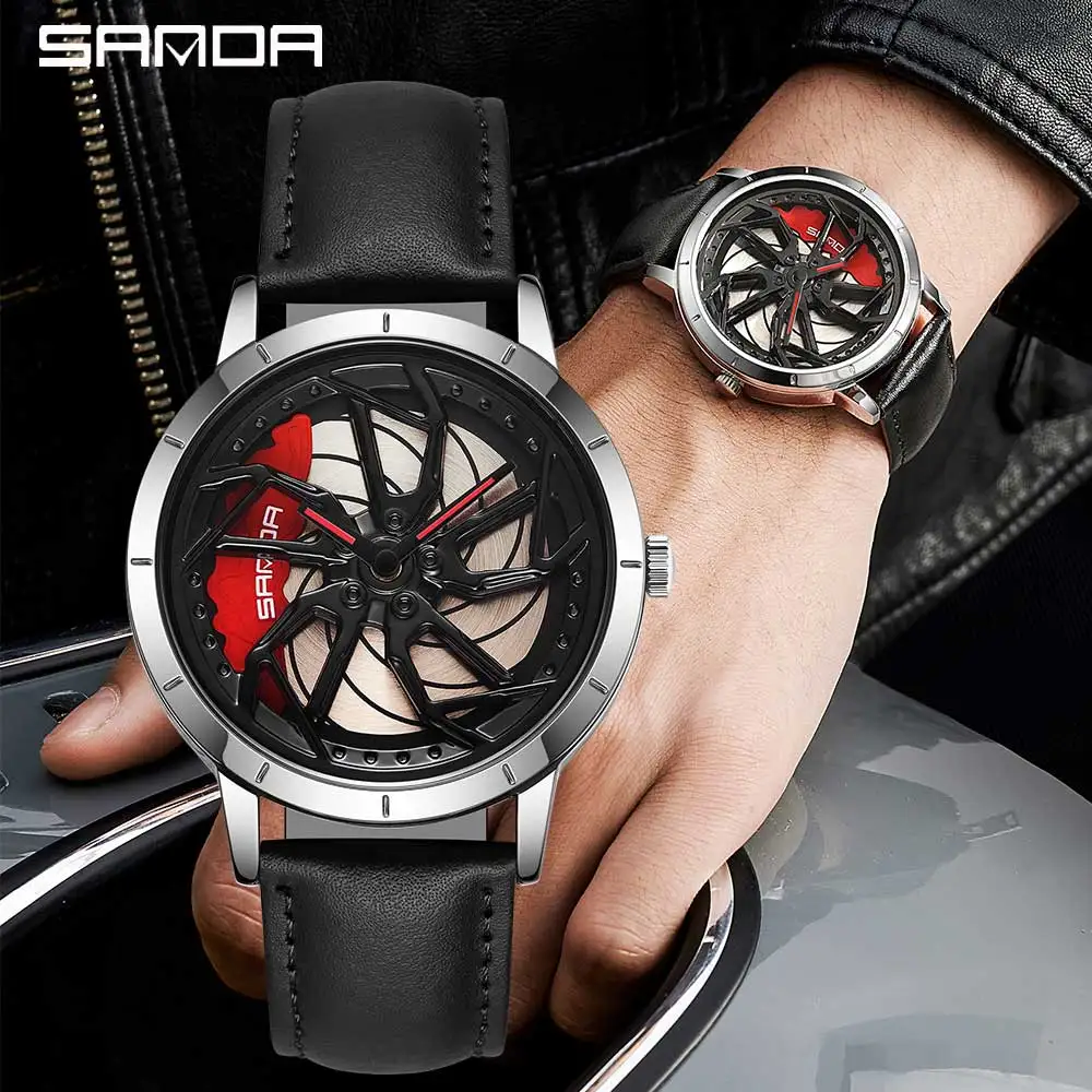 Mens Watch Luxury 360 Rotating Car Wheel Dial Men Stainless Steel WristWatch Men\'s Casual Waterproof Quartz Watches Relogio