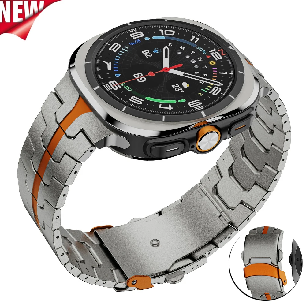 

Титановый оранжевый ремешок из нержавеющей стали для Samsung Galaxy Ultra Watch 7, 47 мм, роскошный металлический браслет для GALAXY 7, 47 мм, ремешок без зазоров