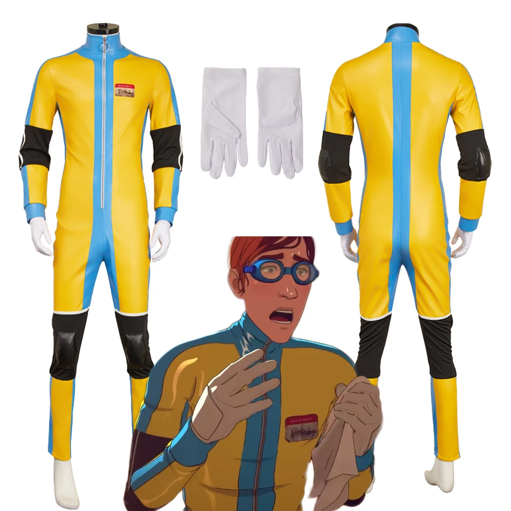 

Game Dis Patch Waterboy Cosplay Yellow Jumpsuit Costume Gloves Clothes Set Adult Men Bodysuit Outfits Halloween Carnival Party