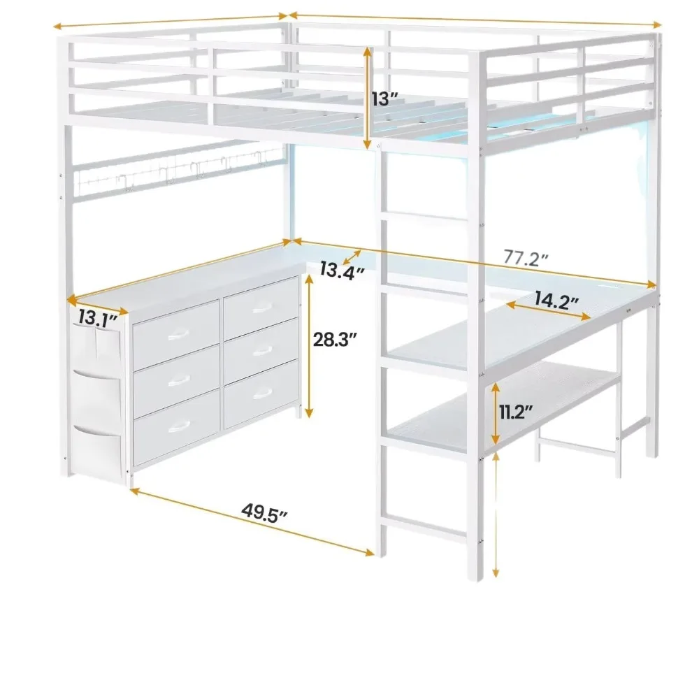 Factory Direct 2026 Space Saving Metal Loft Bed with Staircase L-Shaped Desk High Sleeper Sturdy Iron Frame Bunk Bed for Kids view 5