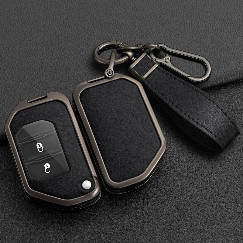 

Zinc alloy leather car key cover case for jeep wrangler jl rubicon gladiator jt sahara jlu 2 3 4 button flip remote protection