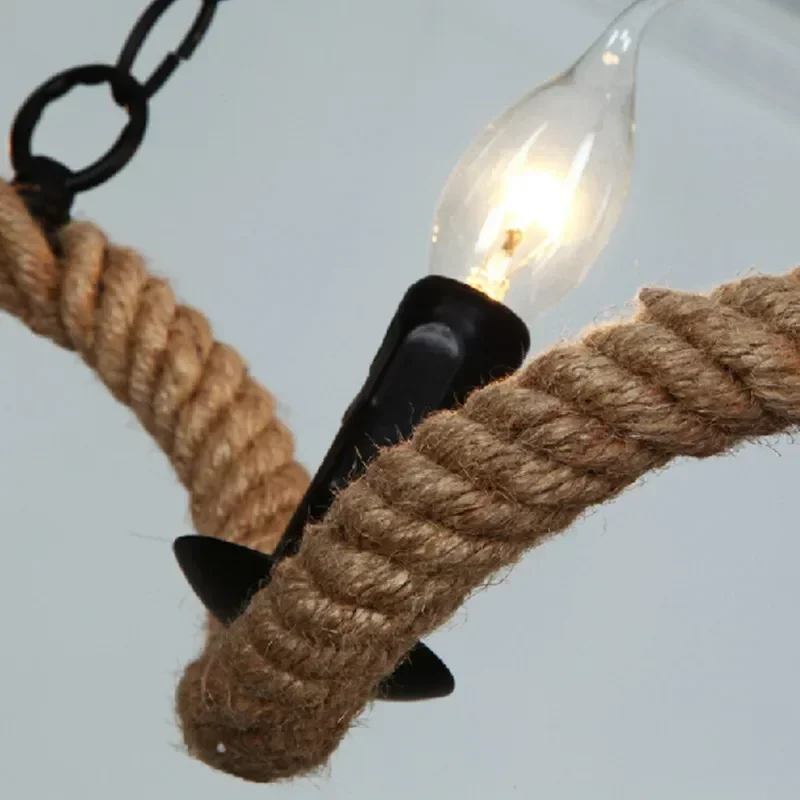 

Vintage Edison Chandeliers High Quality The Waves Hemp Rope Lamp Candle Lampholder Pendant LED Coffee Bars Shop Light Fixture