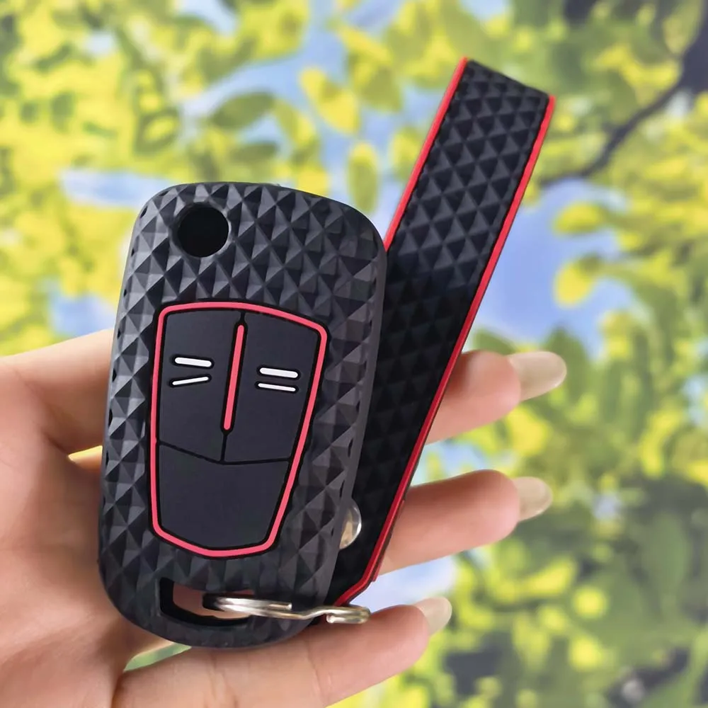 Grippy Diamond Silicone Key Sleeve With Keychain For Opel Vauxhall Astra H Corsa D Vectra C Zafira Signum 2 Button Fold Key Fob view 4