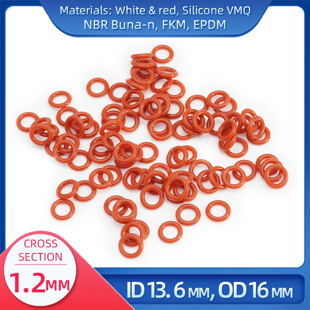 

O Ring CS 1.2mm ID 13.6mm OD 16 mm Material With Silicone VMQ NBR FKM EPDM ORing Seal Gasket