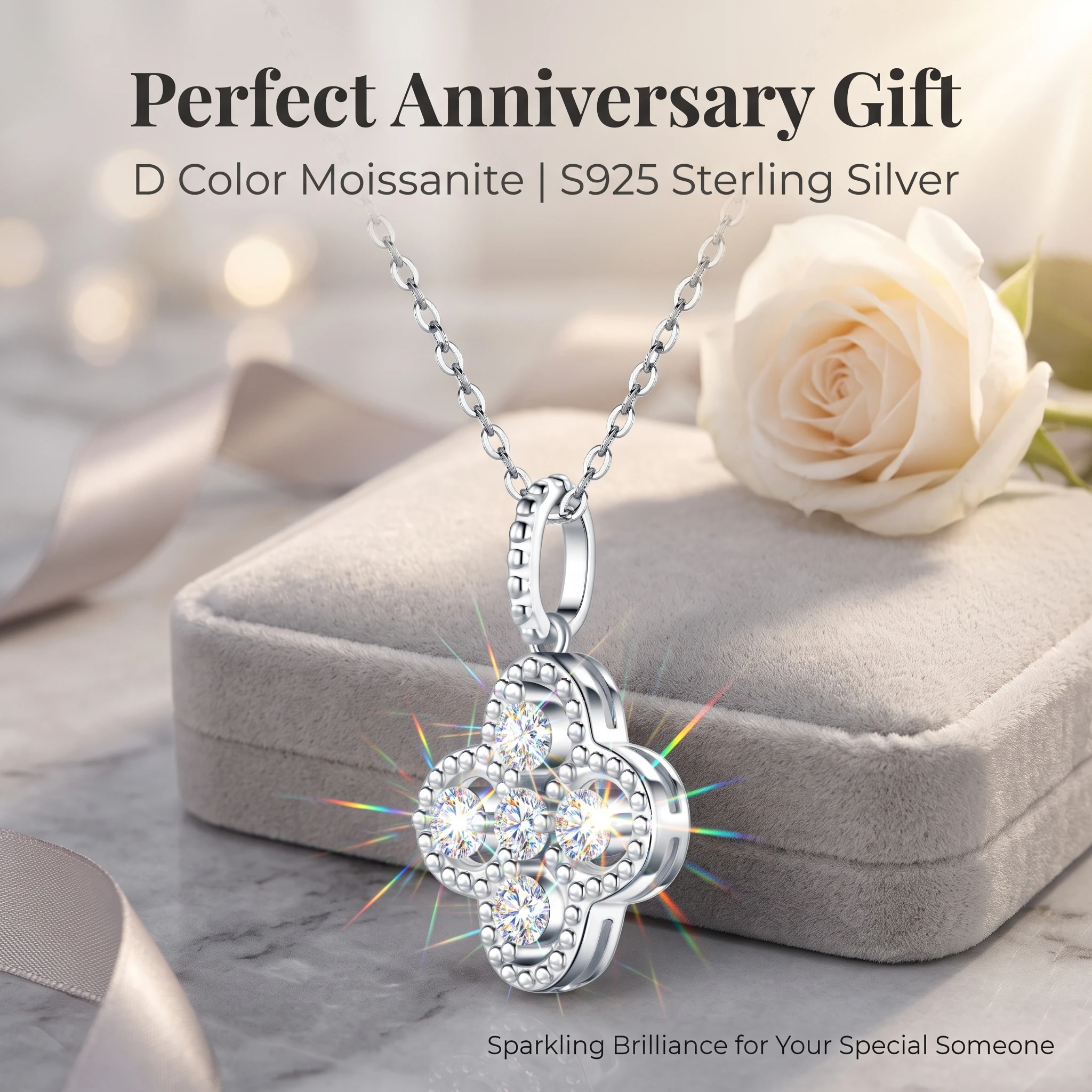 S925 Sterling Silver Four Leaf Clover Moissanite Necklace For Women GRA Certified Lucky Clover Pendant Necklaces Luxury Wedding