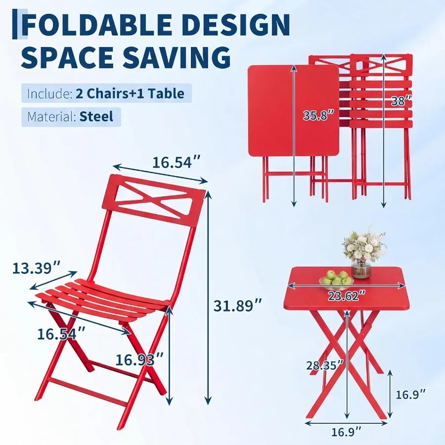 3 Pcs Patio Bistro Set, New Iron Outdoor Furniture Set, Metal Table and Chairs Set for Balcony, Garden or Porch