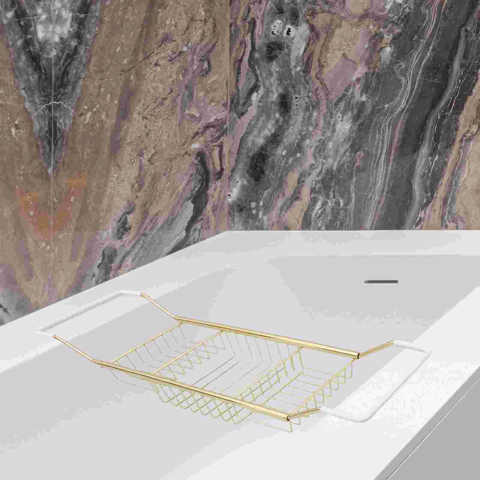 Telescopic AntiSlip Storage Rack Golden Color MultiFunctional Bath Tray Portable Phone Holder Adjustable Design For Bathtub