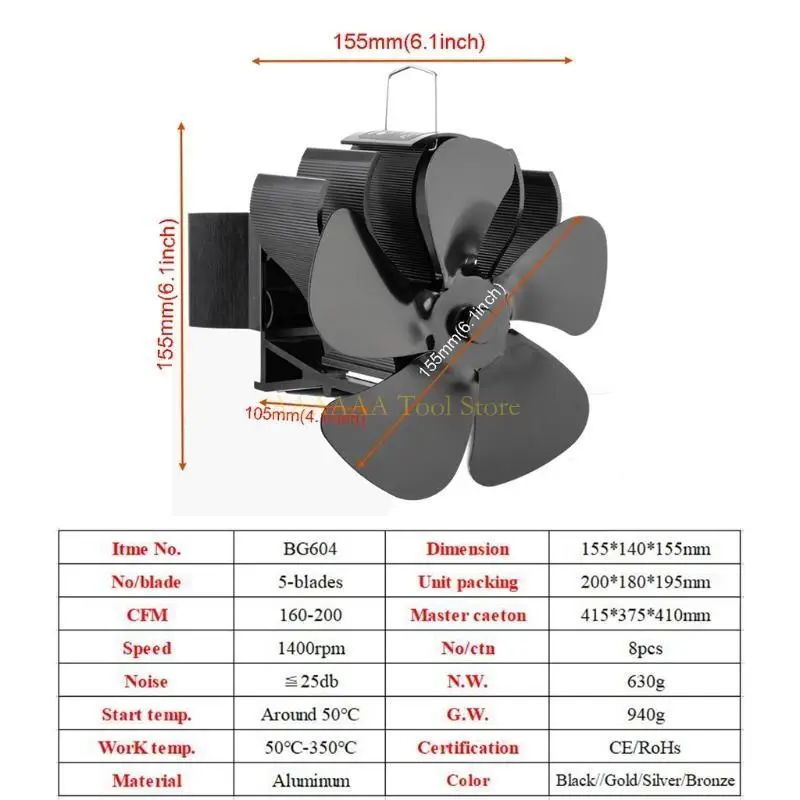مروحة موقد صديقة للبيئة A2BE على مدخنة لسجل الخشب لموقد الموقد الهادئ BG604