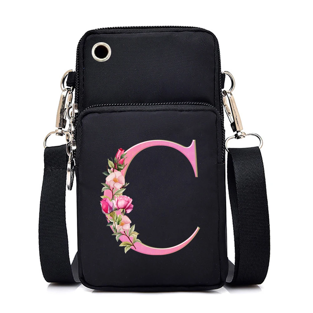 Pink Sakura Letter Series Crossbody Bag Cellphone 26 Alphabet A-Z Bags Mini Small Purse Y2k Fashion Cell Phone Portable Bags