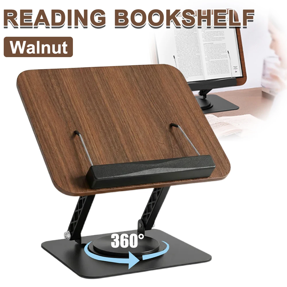 360 °   Drehbarer Buch- & Laptop-Ständer aus Walnussholz – verstellbarer Neigungswinkel, faltbar (nur 5 cm), vielseitig einsetzbar als Leseständer, Notenständer oder Tablet-Halter, robustes Holz &