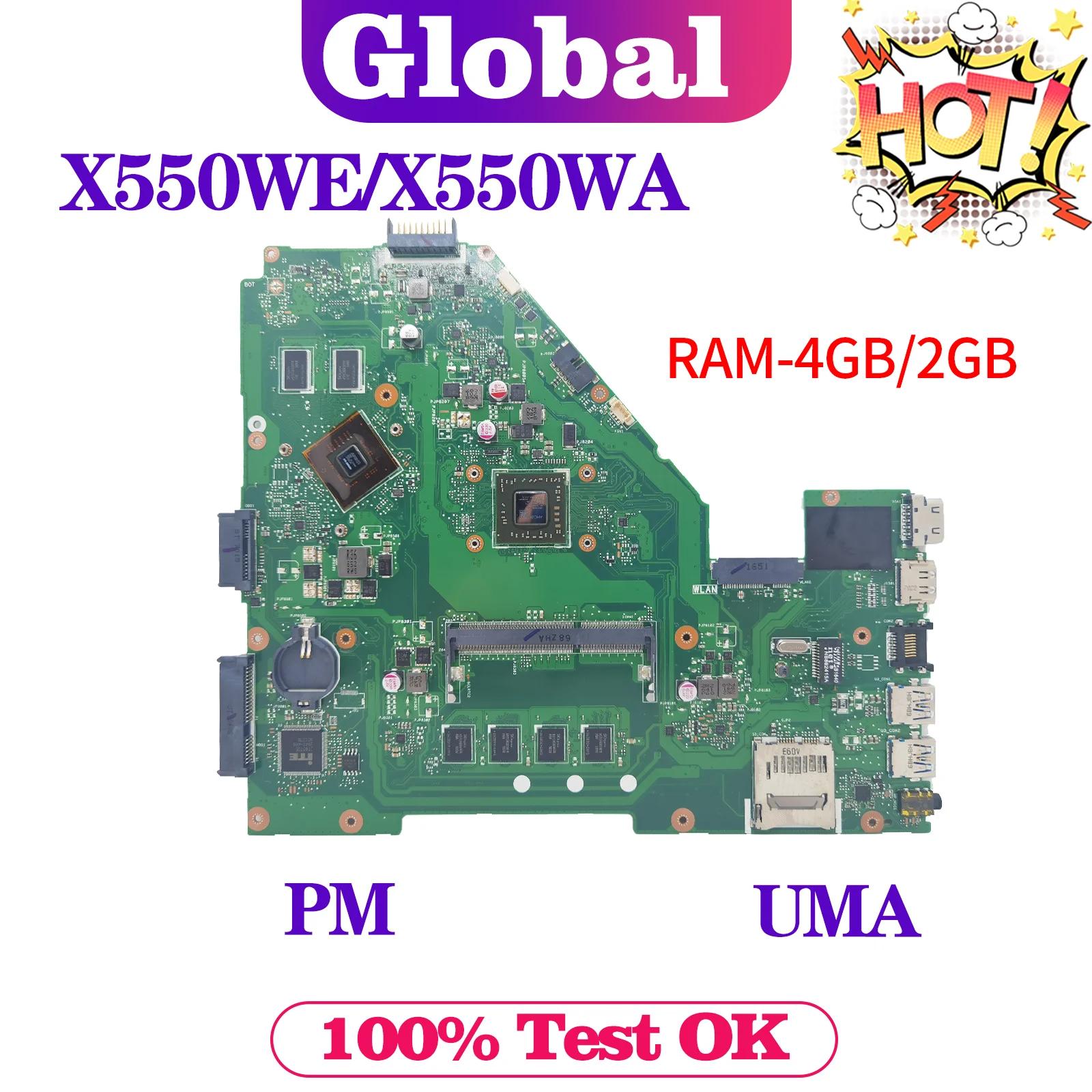 KEFU X550WE X550EP Mainboard For ASUS X550W X550WA X552W X550E D552E X552E X550EA Laptop Motherboard E1 E2 A4 RAM-2GB/4GB PM/UMA