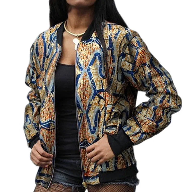 

Elegant Colorful Print Women Bomber Jackets African Street Style Short Coat Female Ankara Outfits Customized