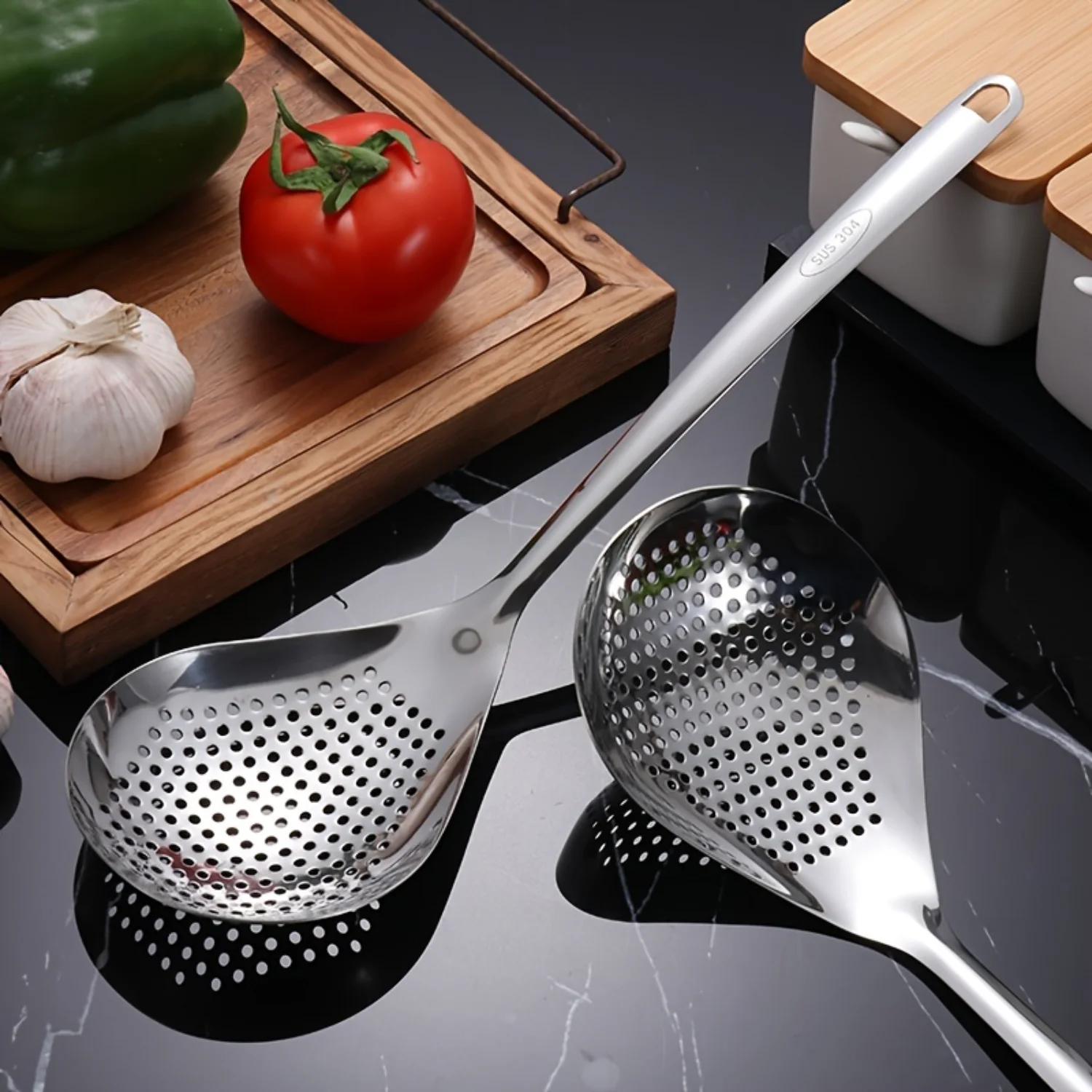 1pc Stainless Steel Colander and Skimmer Spoon Set - Heavy Duty, Ideal for Straining and Scooping Food