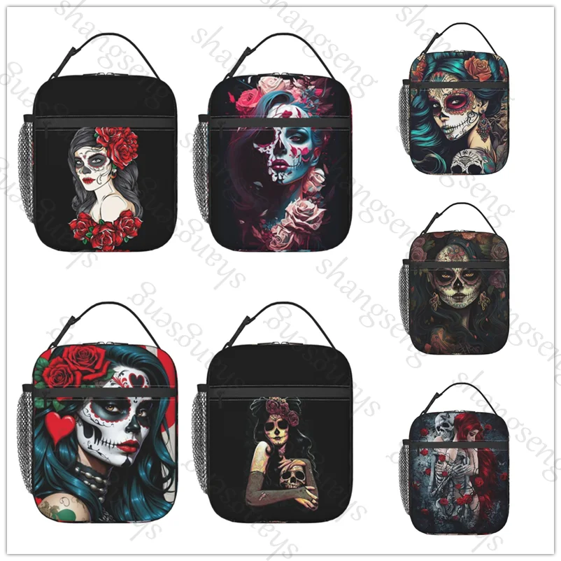 

sugar skull Lunch Bag insulated bag,student thickened waterproof Bento Bag Outdoor Travel Ice Pack, Picnic Bag, Lunch Bag