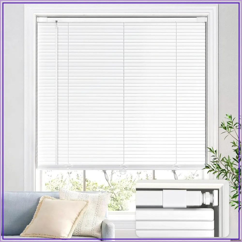 

No Drill Cordless Mini Blinds 1" Aluminum L-Shaped Slat 100% Privacy for Window 33.5"W x 64"H